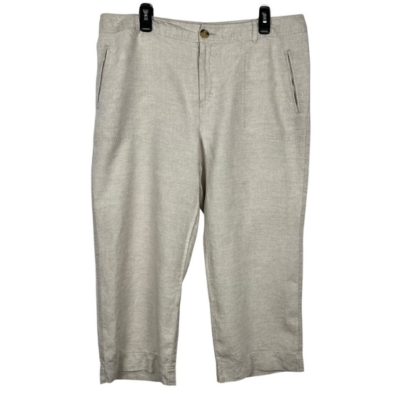 Cherokee Khaki 100% Linen Cropped Pants Lightweight & Versatile Size 18 - Picture 1 of 12